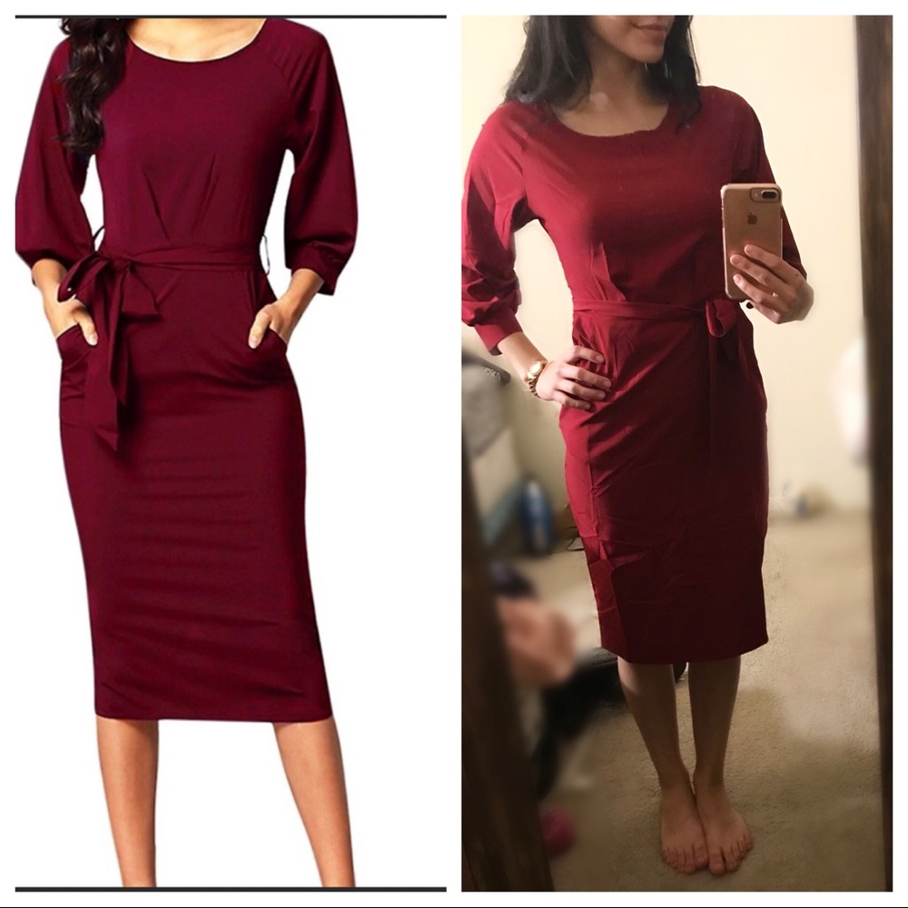 🆕 Red Sheath Dress w/ belt and pockets